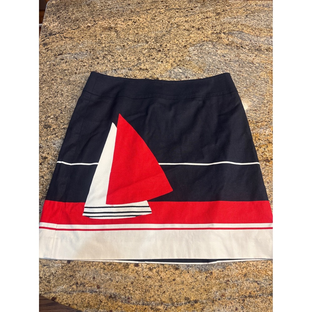 Talbots Womens‎ Navy Blue Nautical Sailboat Mini Skirt Size 8 Red White Coastal